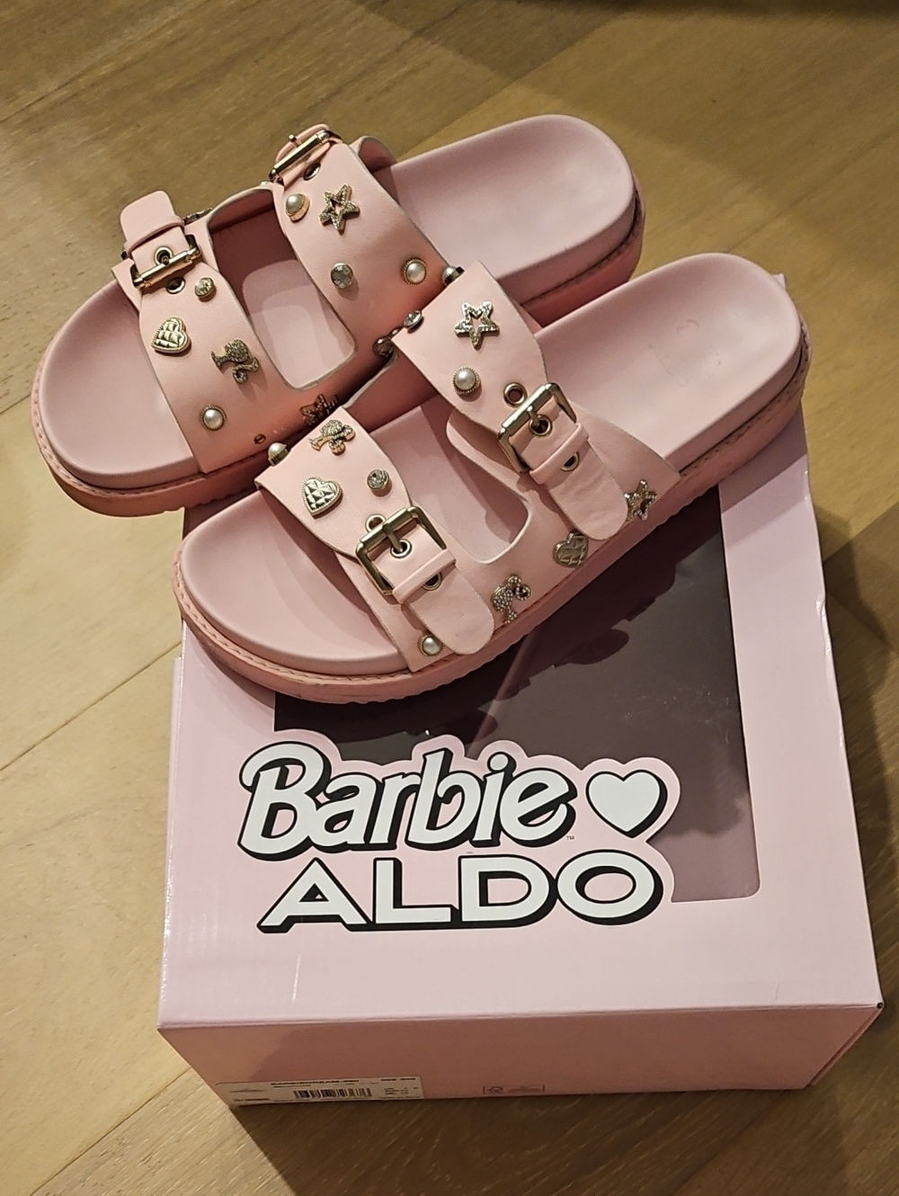 Barbie Pink Studded Double-Buckle Slide Sandals